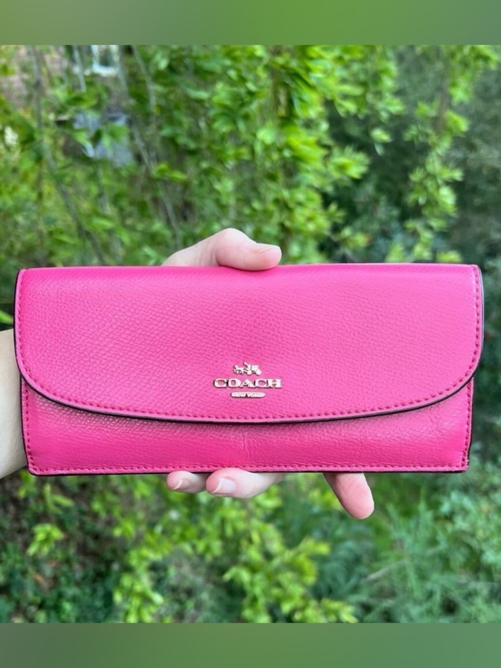 VINTAGE COACH Women’s Pink Crossgrain Leather Slim Envelope Wallet Gold Hardware